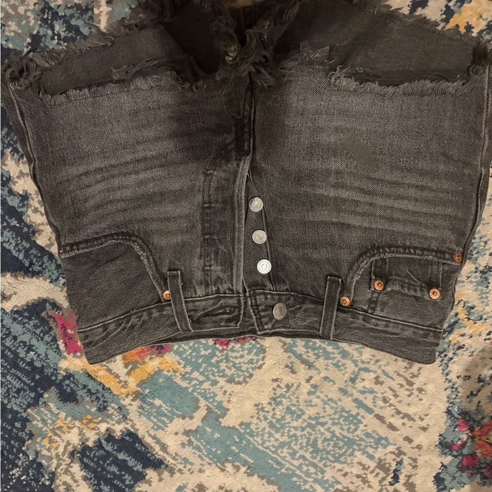 Levi's Black Washed High-Rise Distressed Jean Shorts